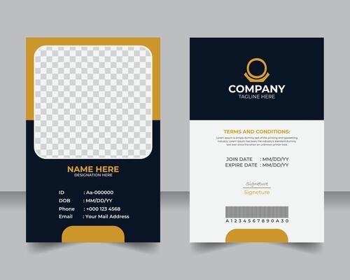 Elegant and creative ID card template for companies, Modern minimalist employee identification card layout.