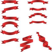 Set of ribbon design element in red gradient color vector