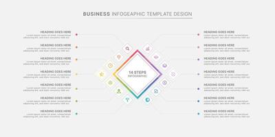 Modern Square Cycle Infographic Design Template with 14 Data Points vector