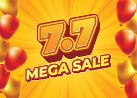 7.7 Mega Sale Banner with Colorful Balloons and Sunburst Background vector