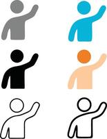 Waving person icon set in colorful flat and outline styles vector