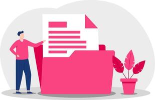 Flat Illustration of Man Organizing Files with Large Folder and Document vector