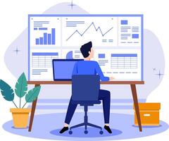 Man Working on Data Analytics Dashboard Flat Illustration vector