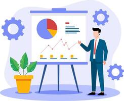 Businessman Presenting Data Analytics on Board Flat Illustration vector
