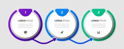 Infographic Label Design Template with Circle, Arrows, Icons and 3 Numbers for Presentation vector