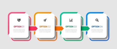 Infographic Label Design Template with Rectangle Icons and Four Options for Presentation vector