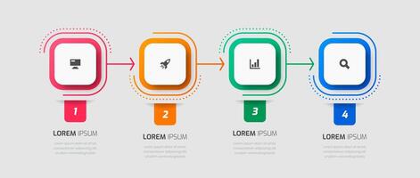 Timeline Infographic Design Template with Square Label, Icons and 4 Numbers for Presentation vector
