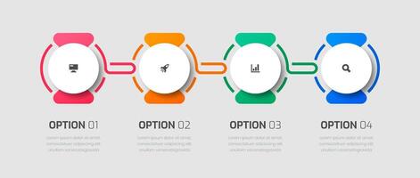 Timeline Infographic Label Design Template with Circle Label, Icons and 4 Options for Presentation vector
