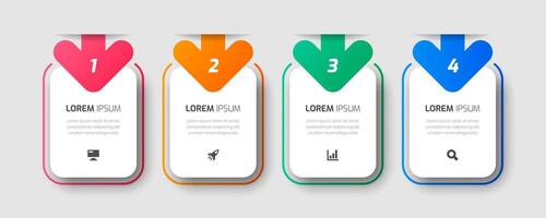 Infographic Label Design Template with Square, Arrows, Icons and 4 Numbers for Presentation vector