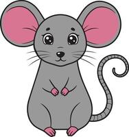 Cartoon Rat with Big Ears and Curly Tail vector