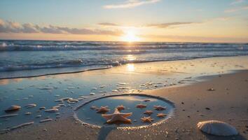 Starfish in Tidal Pool at Beach During Warm Sunrise Light photo