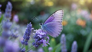 Butterfly Resting on Lavender Blossom in Summer Garden Close-up photo