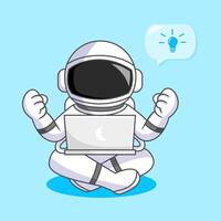 Astronaut with a laptop, thinking about an idea illustration cartoon design vector