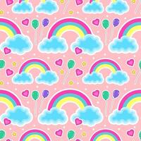 seamless pattern with cloud and rainbow in the sky vector