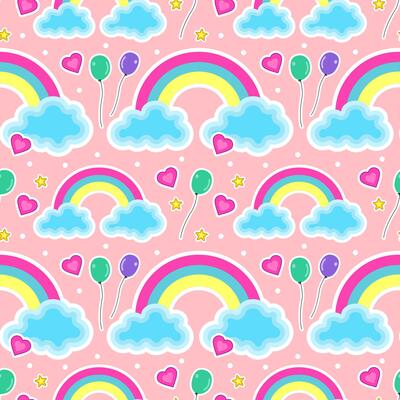 seamless pattern with cloud and rainbow in the sky