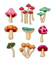 various colorful mushrooms cartoon fungi collection vector