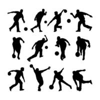 bowling player silhouettes various poses vector
