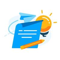 Creative suggestion concept illustration. Light bulb for idea, paper plane for sending feedback, notebook for writing thoughts. blogs, websites, presentations, and business communication materials vector