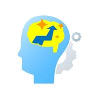 Illustration of human head silhouette with brain. growth mindset, innovation, problem solving. Concept of intelligence, development, strategic thinking, and personal improvement. for education themes vector
