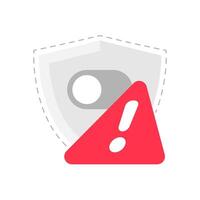 Security shield with toggle switch off. flat illustration representing disabled protection, security warning, or risk alert. Minimalist silhouette design, cybersecurity icon concept vector