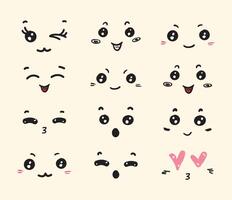 Kawaii Face Expression Set vector