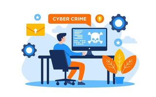 work on hacker cyber Cyber Crime Flat Concept Illustration vector