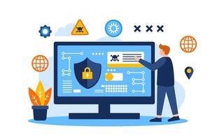 shield computer Cyber Crime Flat Concept Illustration vector