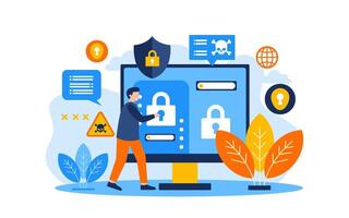 lock computer Cyber Crime Flat Concept Illustration vector
