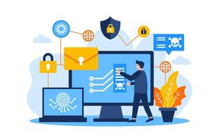 computer email hack Cyber Crime Flat Concept Illustration vector