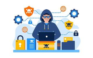 man behind jacker hacker Cyber Crime Flat Concept Illustration vector