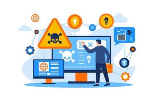 danger warning computer Cyber Crime Flat Concept Illustration vector