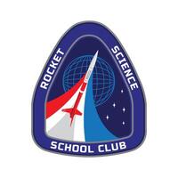 Rocket Science School Club in patch design logo vector