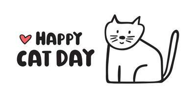 Banner. Happy cat day. Outline design on white background. vector
