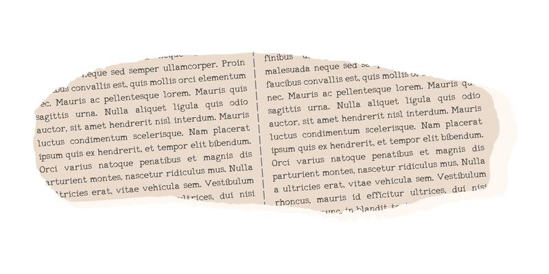 Collage newspaper ripped element. Retro vintage paper, notebook sheet, rip torn. Gazette news sheet for scrapbook. Isolated illustration. .
