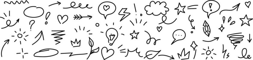 Line marker hand drawn brush arrow element set. Sketch pencil stroke graphic pen underline scribble icon. Hand drawn line heart, vector