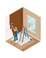 Isometric illustration of a painter working in a room vector