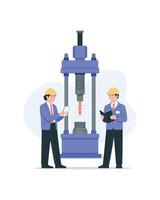 Industrial engineers monitoring metal forging process vector