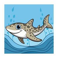Cute Leopard Shark Cartoon Swimming in the Ocean with Bubbles and Waves vector