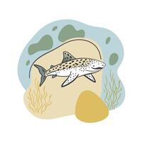 Leopard Shark Illustration with Abstract Background, Marine Life Cartoon vector