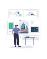 Industrial worker using virtual reality for machine operation vector