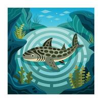 Leopard Shark Underwater Colorful Cartoon Ocean Life with Abstract Ripples vector