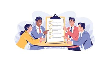 Business Team Reviewing Checklist Project Management, Teamwork, and Success vector