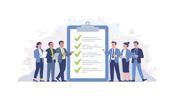 Business Team Reviewing Checklist on Clipboard for Project Management and Success vector