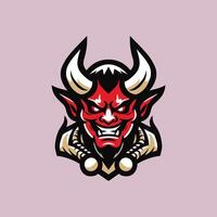 A devil head with horns on a purple background vector