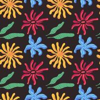 Seamless pattern with hand drawn botanical elements. Tropical brightly colored elements. Printed pattern for fabric, scrapbooking vector