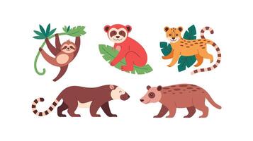 Adorable Illustration of Six Diverse Jungle Animals in a Flat Style vector