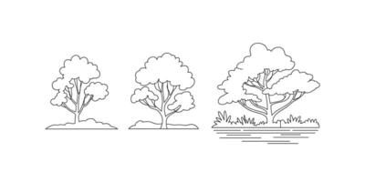 Three Stylized Tree Illustrations Outlines of Nature for Coloring or Design vector