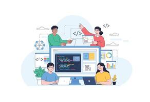 Team Collaboration in Software Development Code Analytics and Design Workflow vector