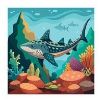 Leopard Shark in a Coral Reef Illustration of Ocean Life vector