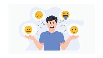 Understanding Emotional Intelligence Man Managing Multiple Emotions and Reactions vector